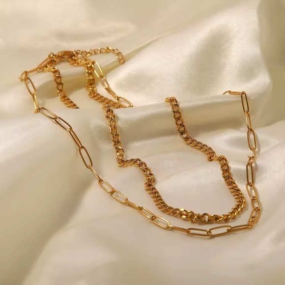 18K Gold Plated - Double Layer Chain Necklace - Gold Jewelry - Picture 4 of 7